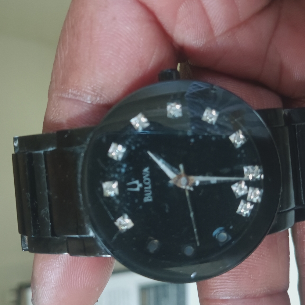 Bulova Black Modern Watch with Crystal Markers